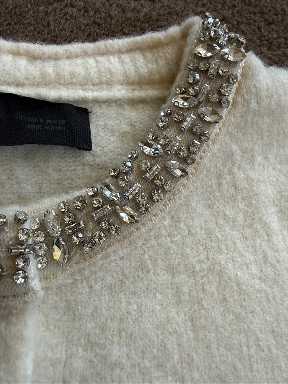 Zara Cream Jeweled-Collar Short-Sleeve Cardigan - Picture 3 of 3